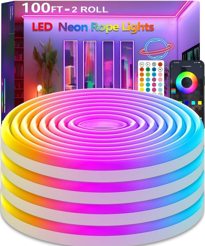 httpsmp 100FT Led Rope Lights,Flexible Neon Light Control with App/Remote,Multiple Modes,IP67 Outdoor Waterproof,Music Sync Strip for Bedroom - Image 1